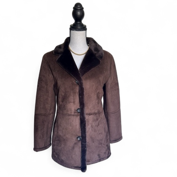 Talbots Faux Shearling Brown Coat Women’s Petite P - Picture 1 of 6